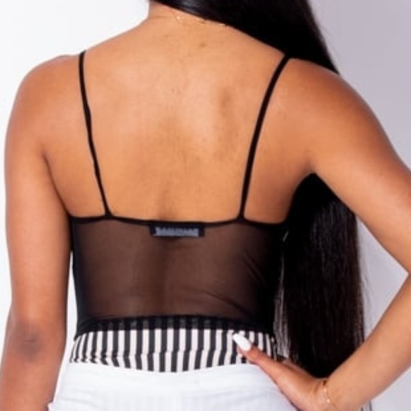 Black Striped Sheer Mesh Bodysuit Lingerie - Picture 3 of 4